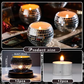 Maxcheck 24 Pcs Disco Ball Candle Holders Bulk Wedding Decoration Disco Ball Centerpieces Includes 12 Votive Mosaic Glass Tea Light Holders and 12 Tea Light Candles for Activity Party