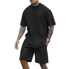 Lexiart Mens 2 Piece Outfits Casual Tracksuit Shorts Summer Sweatsuit Oversize Short Sleeve Sport Set Plus Size