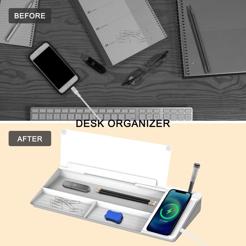 SELEAD Desktop Glass Whiteboard with Wireless Charger Station, Dry Erase