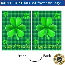 Happy St Patricks Day Shamrock Garden Flags 12x18- Patricks Yard Flag Double Sided Buffalo Check Plaid Small Green Banners for Holiday Outside Lawn Decoration