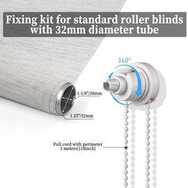 NICOLA Roller Blind Brackets, 32mm Roller Blind Fittings Kit, Universal Roller Blinds Spares, with Beaded Chain & Screws, for Fixing Curtain Blinds Shades Windows, Curtain Repair (White)