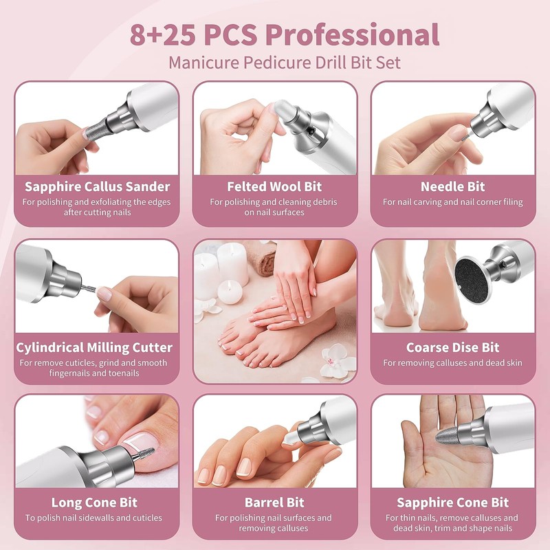 Electric Nail Drill Kit, Cordless Manicure Pedicure Kit with Memory