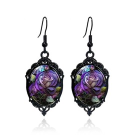 Gothic Rose Cameo Earrings Vintage Crystal Flower Drop Earring Dark Punk Style Victorian Mystic Jewelry Women Red Dangle