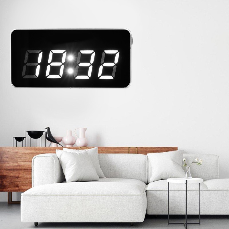 Desk Clock Glass Mirror Luminous Function LED Display Perpetual Calendar