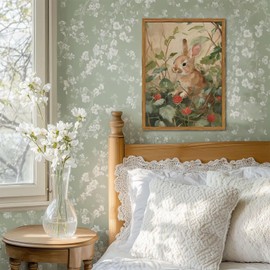 Framed Vintage Rabbit Wall Art, Cute Bunny Pictures Wall Decor, 3D Textured Sandstone Rustic Animal Botanical Paintings Prints Cottagecore Home Decor for Living Room Bedroom Nursery 12x16 inch