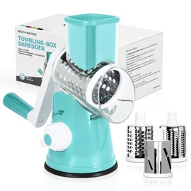 X Home Rotary Cheese Grater for Kitchen, Shredder with 3 Interchangeable Blades, Rotary Grater with Handle and Strong Suction Base, for Vegetables, Fruit, Nuts, Easy to Use and Clean, Blue