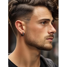 FOCALOOK Men's Earrings Roman Numbers (I to XII) Stainless Steel Earrings Women's Hoop Earrings Round Earrings with Roman Numerals Huggie Earrings Jewellery, Metal, No Gemstone