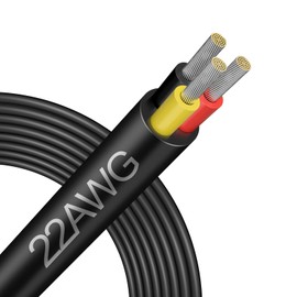 22 Gauge Electrical Wire 3 Conductor, 22AWG 50FT PVC Stranded, 22/3 Low Voltage LED Cable, Flexible Extension Power Cord, Tinned Copper Cable Hookup Wire