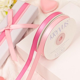 Pink & Hot Pink Satin Ribbon - 2 Rolls Pink Ribbon 3/8 Inch x 25 Yards (50 Yards Total) - Double Faced Satin Ribbon for Gift Wrapping, Flower Bouquet Decor, Crafts, Wedding Decor, Baby Shower