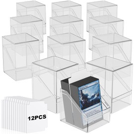 Mlikero Card Deck Cases, 12 Pack Acrylic Card Box for Trading Cards, Sturdy Card Storage Boxes Holding 100+ Sleeved Cards with 12 Dividers, Clear Card Storage Boxes Fit for MTG, Sports Cards