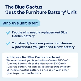 The Blue Cactus Company Battery Pack for Reclining Furniture - 2500mAh, 2-Pin Connector - LCD Display for Recliner Chair - Portable Power Supply - Cord-Free Floors