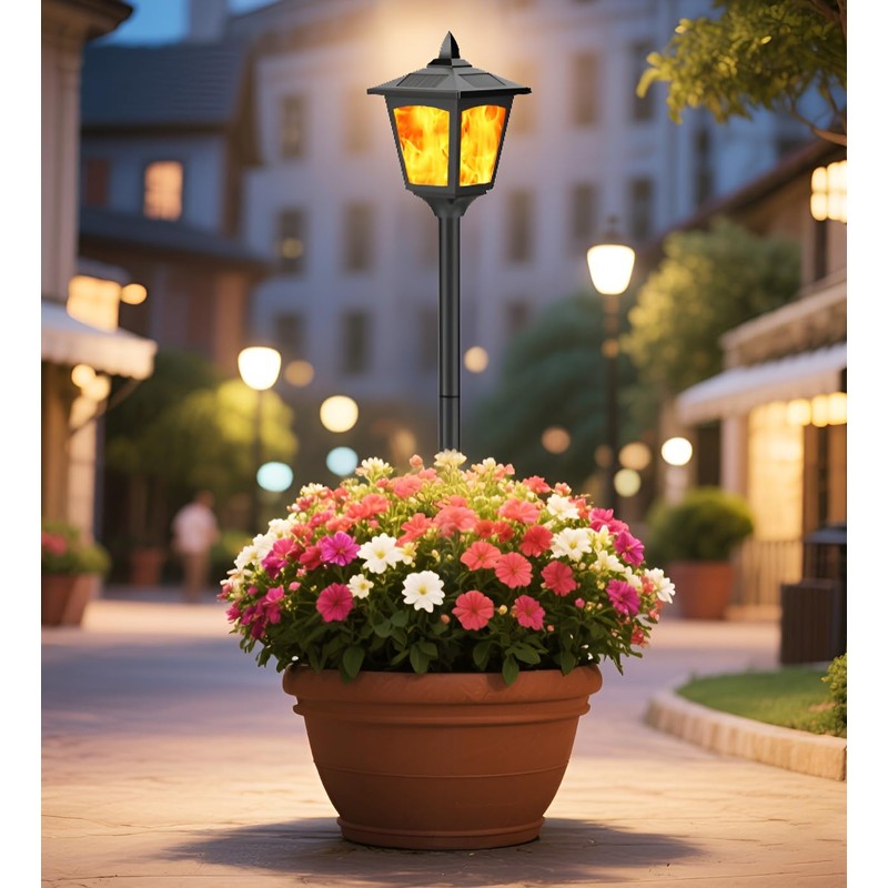 40 Inch Solar Flame Flickering Lights Outdoor, Waterproof LED Post