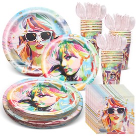 LASLU Tylor Singer Birthday Plates And Napkins Party Supplies Music Singer Swifts Birthday Tableware Decorations, Plate, Napkin, Cup, Cutlery, Superstar Tylor Fans Table Decorations For 24 Guests