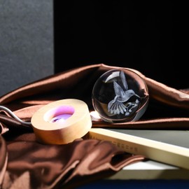 3D Hummingbird Crystal Ball 60mm - Hummingbird Figurine Glass Animal Decor for Room, Birthday, Lovers Keepsake Paperweight