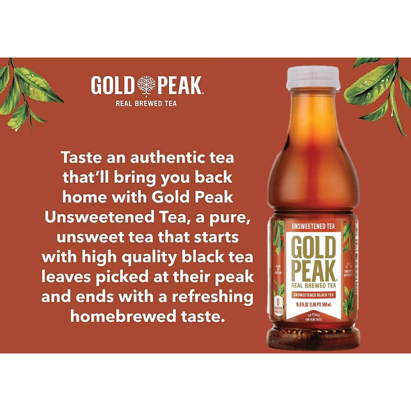 Gold Peak Unsweet Tea 16.9oz, 15 Pack Bottles, Black Tea