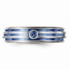 Diamond2Deal Titanium Trpl Groove Blue Anodized and Sapphire Engagement Ring