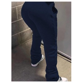 GORGLITTER Women's Stacked Baggy Sweatpants Y2K Drawstring Waist Flared Jogger Pants Blue X-Large