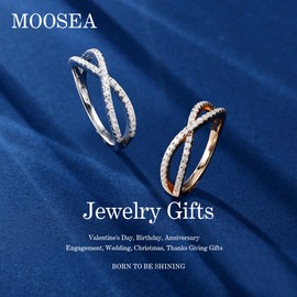 MOOSEA Moissanite Infinity Wedding Band for Women, D Color VVS1 Clarity Lab Created Stackable Rings 14K Yellow Gold Vermeil Vintage Moissanite Promise Rings for Her Gifts