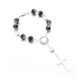 Piburth 1 PCS Car Rosary for Rearview, Cross Blessing Rear View Mirror Hanging Decors, Auto Rearview Mirror Rosary Pendant, Car Interior Hanging Accessories (Black)