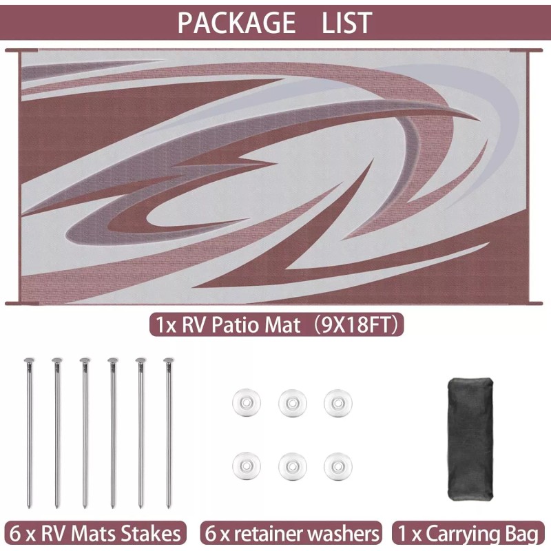 EEZ RV Products 9'x12'FT Heavy Duty Reversible/Dur - BurgendyWave