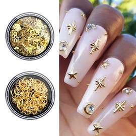 2 Boxes 3D Glitter Charm Nail Art Decoration Studs Mini Gold Alloy Moon Design Nail Supplies Charms Nail Diamond Nail Art Jewelry DIY Crafts Decorations