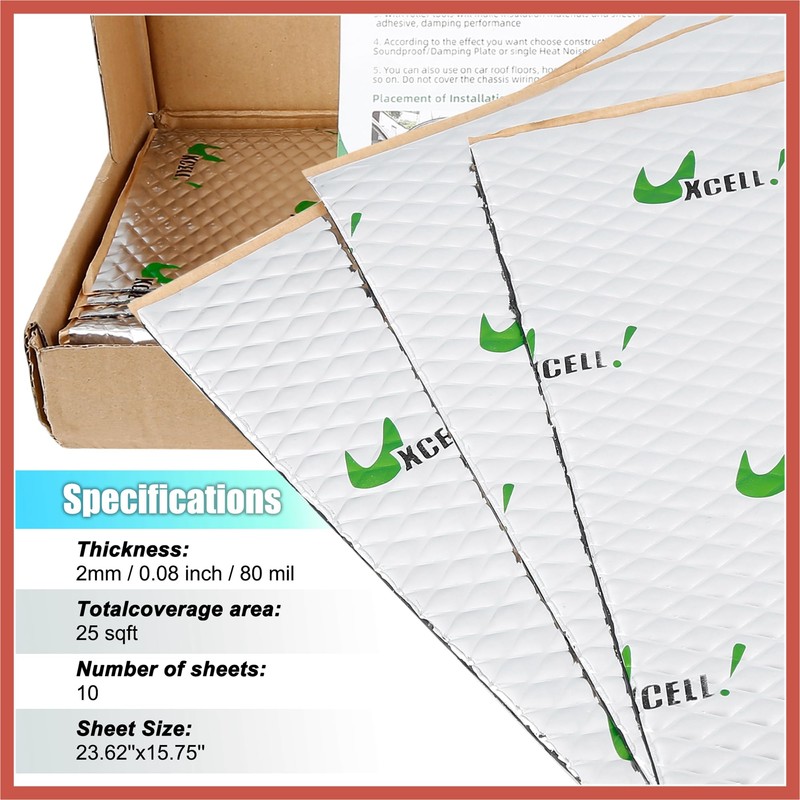 ACROPIX 10pcs 80mil 25sqft Car Sound Deadener Heat Insulation Mat