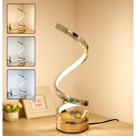 ELINKUME Spiral Lamp,Gold Table Bedside Lamps with Touch,Max 12W,Stepless Dimming Home Desk Lamp,3 Color(3000K/4500K/6000K),Gold Desk Light for Bedroom,Living Room,Study,Office,Kids Room,Meeting Room