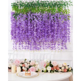 Waipfaru 12 Pack Wisteria Hanging Flowers, 3.6 Feet/Pcs Purple Wisteria Artificial Flowers, Fake Wisteria Flowers Garland, Hanging Wisteria Vines for Bedroom Wedding Home Party Wall Decoration
