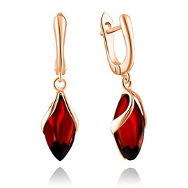 Earrings Amber Drop in Rose Gold Plated Sterling Silver 925, Colour - Brown Cognac, Drop Earrings Rose Gold Amber, Summer 2021 Collection, Amber Silver Rose Gold, Amber