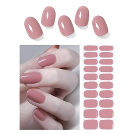 Semi Cured Gel Nail Strips | Jelly Pink Nude 20pcs Semi Cured Gel Nails Sticker | Gel Nail Wraps UV for Home Nails DIY