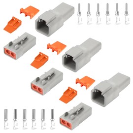 GRZWAYS DTP Connector Kit 2 Pin Automotive IP67 Waterproof Electrical Connectors Plug 3 Sets Terminals Pin Sockets Current Rating 25 Amps (Wire Size Range 12-10 AWG)