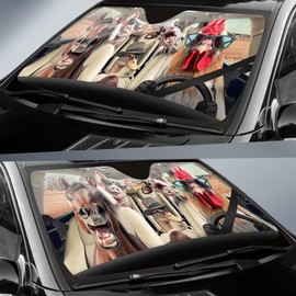 Farm Animal Party Front Windshield Sun Shade Car Windshield Sunshades, Funny Rooster Driver Foldable Anti-Sunlight Automotive Cover, Horse Cow Duck Pig Waterproof Car Sunshade Windshield