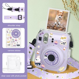 La Carcasa Protectora de La Cmara para Mini 12, Funda Transparente para Cmara para Fujifilm para Mini 12 Fotos, con Pegatinas de Cuerda de Carcasa (Morado)