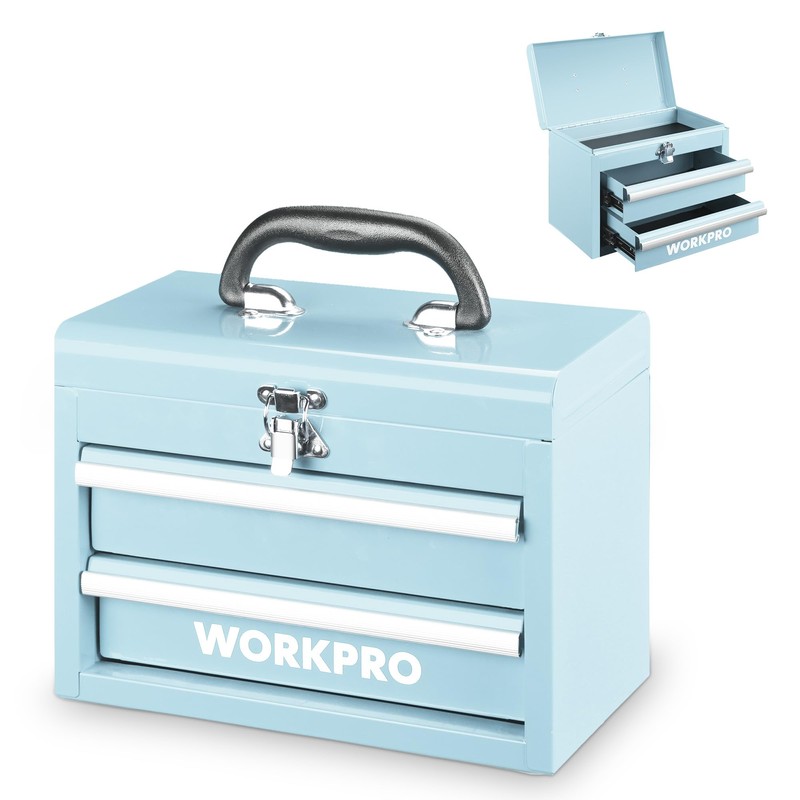 WORKPRO Portable Mini Tool Box, 2 Drawers Metal Tool Chest