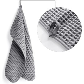 POLYTE Toalla facial de microfibra sin pelusas, 33.02 x 33.02 cm, paquete de 4 (gris, tela de gofre)