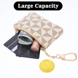Ymapinc Small Coin Purse for Women with Keychain White PU Leather Zipper Coin Purse Pouch Zippered Mini Bag with Keyring for Women Men Small Change Pouch