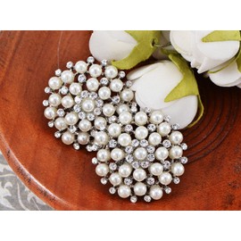 Alilang Womens Crystal Floral Flower Wreath Shield Faux Pearl Stud Earrings