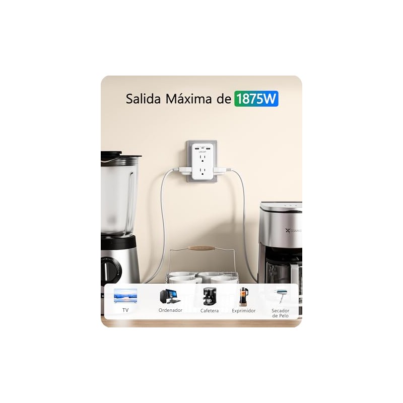 LENCENT Multicontacto Pared de 2 a 3 Clavijas, Extensor de
