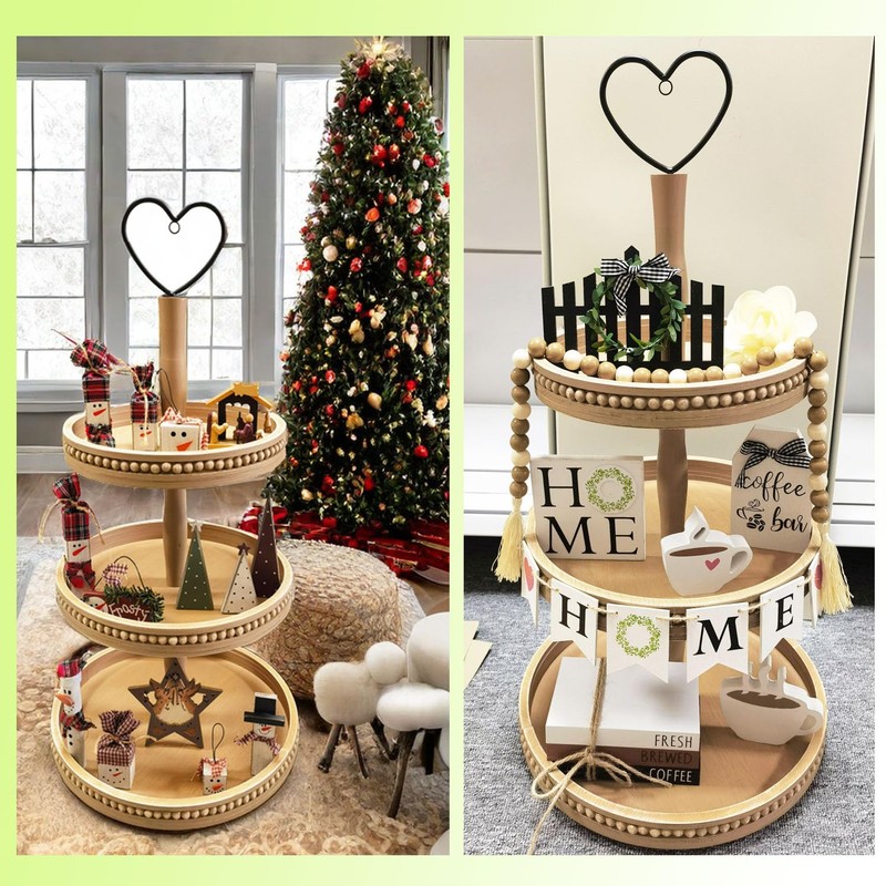 3 Tiered Tray Wooden Serving Stand Small Beaded Tray for