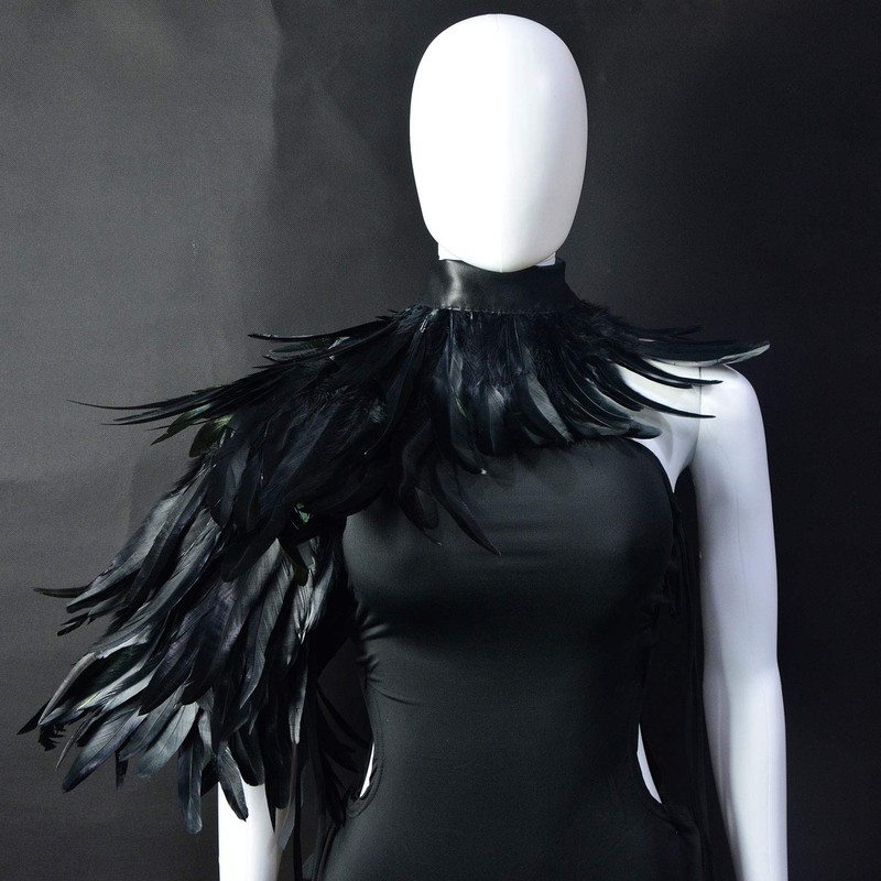 Homelex Gothic Real Black Feather Cape Shawl Shoulder Wings Choker