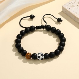 MIXJOY Soccer Gifts for Teen Son Age 8-12 12-16, To My Son Soccer Bead Black Braided Bracelet Gifts, Soccer Player Son Gifts, Graduation Birthday Christmas Gifts for Soccer Lover Son