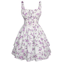Floral Mini Corset Dress for Women Teens Summer Vacation Short Dresses White Purple Floral S