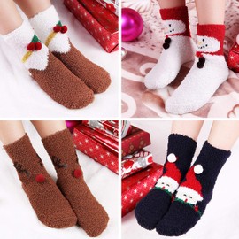 GEKMOR Weihnachtssocken,4Paar Kuschelsocken Damen Weihnachtliche Flauschige Socken Flauschige Winter Socken Frauen Haussocken Weihnachts Weiche Warme Fleece Slipper Socken für Damen