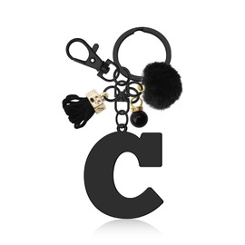 Initial Letter Keyring for Purse Backpacks Handbags Wallet Letter A-Z Keychain Initial Keychain Gifts for Girlfriend Daughter Graduation Birthday Gift Alphabet Initials Keyring with Pom Pom (Letter C)
