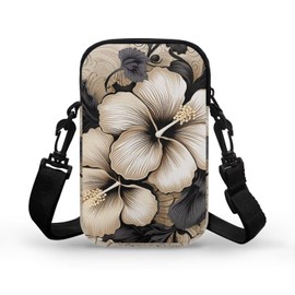 TSOVTHRID 2 Layer Gold Gray Hibiscus Floral Print Small Crossbody Bag for Women Men, Storage Bags Messenger Bags Waist Case Pack