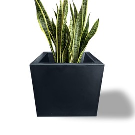 Elly Décor 16 inch Large Square Minimalist Garden Planter Pot with Drainage, Lightweight & Extremely Durable| for Patio Deck Indoor Outdoor Tree 14" x 16" Black