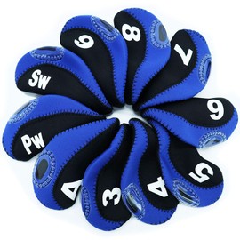 Golf Club Iron Head Covers Set of 10 with Numbers Blue Color, Waterproof Headcovers with Transparent Window (Blue with Window)