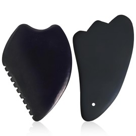 2 PCS Gua Sha Facial Tools, Guasha Tool for Face, Small and Portable, Reduces Puffiness, Eliminate Fatigue, Suitable for Face/Neck/Shoulder/Back/Legs (Black)