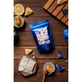 EZ THAI Butterfly Pea Flower Honey Lemon Mix Hot Tea - 3 in 1 Thai Herbal Tea, 25 Bags - Versatile for Hot Tea, Smoothies, Cocktails, Snacks - Dried Blue Flowers Tea Bag