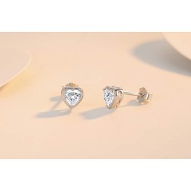 Qings Heart Shape Birthstone Earrings for Women, 925 Sterling Silver Cubic Zirconia Stud Earrings, Hypoallergenic Earrings, Birthday Gift for Women and Girls, Sterling Silver, Cubic Zirconia